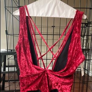 Leith Red Velvet Bodysuit Large